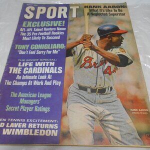 VTG SPORT JULY 1986 MAGAZINE HANK AARON BRAVES COVER LIFE WITH CARDINALS GOOD ⚾
